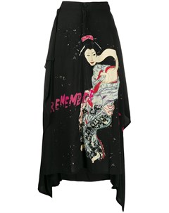 Yohji yamamoto юбка асимметричного кроя с принтом i черный Yohji yamamoto