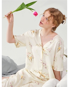 Комплект домашний женский кремовый с принтом Mark formelle