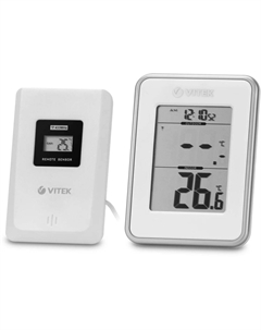 Метеостанция, с проводным датчиком, температура в помещении / температура снаружи, серебристый, VITEK VT-6408 (VT-6408) Vitek