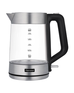 Чайник электрический Rondell RDE-1008 1.7л. 2.2 кВт, стекло/пластик, серебристый/черный ( RDE-1008)