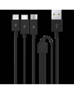 Кабель USB-Lightning 8-pin+Micro USB+USB Type-C, 1.2 м, черный, TTEC Trio (2DK7521S) Ttec