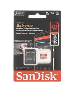 Карта памяти 256Gb microSDXC Extreme Class 10 UHS-I U3 V30 A2 + адаптер (SDSQXAV-256G-GN6MA) Sandisk