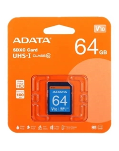 Карта памяти 64Gb SDXC Class 10 UHS-I A1 (ASDX64GUICL10-R) Adata