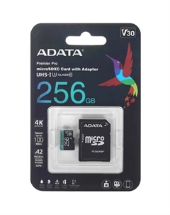 Карта памяти 256Gb microSDXC Class 10 UHS-I U3 V30 A2 + адаптер (UD256GUI3V30A2SP-RA1) Adata