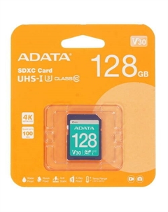 Карта памяти 128Gb SDXC Class 10 UHS-I U3 V30 (ASDX128GUI3V30S-R) Adata