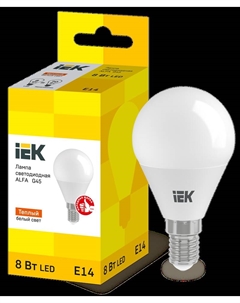 Лампа светодиодная E14 шар/G45, 8 Вт, 3000 K/теплый свет, 720лм, 220 В, 6 шт., IEK ALFA (LLA-G45-8-230-30-E14-6) Iek