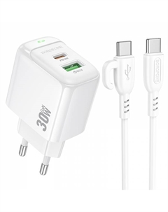 Сетевое зарядное устройство Borofone Potential BAS45A 30 Вт, USB, EU, USB type-C, Quick Charge, PD, белый (6941991113895), кабель type-C/type-C