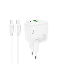 Сетевое зарядное устройство Hoco C111A 30 Вт, USB, EU, USB type-C, Quick Charge, PD, белый (6931474790880), кабель type-C/type-C