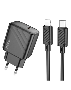 Сетевое зарядное устройство Hoco Value CS22A 30 Вт, EU, USB type-C, PD, черный (6942007609920), кабель Lightning