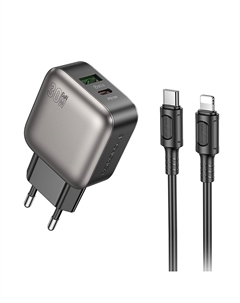 Сетевое зарядное устройство Borofone Absolute BAS55A 30 Вт, USB, EU, USB type-C, Quick Charge, PD, черный (6941991116247), кабель USB Type A/USB Type C