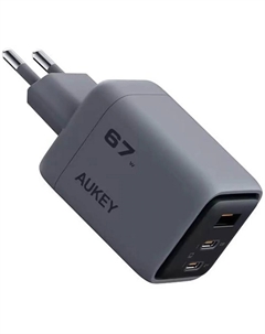 Сетевое зарядное устройство Aukey Comet Mix 67 Вт, USB, EU, 2xUSB type-C, Quick Charge, серый (AWC-PA-PA-C3G)