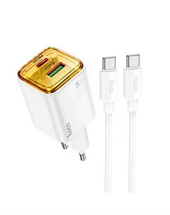Сетевое зарядное устройство Hoco N52 20 Вт, USB, EU, USB type-C, Quick Charge, PD, белый (6942007630412), кабель type-C/type-C