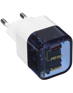 Сетевое зарядное устройство Hoco Transparent C125A 20 Вт, EU, USB type-C, Quick Charge, PD, белый/синий (6931474798343)