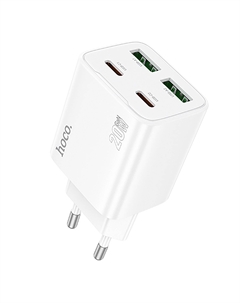 Сетевое зарядное устройство Hoco N55 20 Вт, 2xUSB, EU, 2xUSB type-C, Quick Charge, PD, белый (6942007632447)