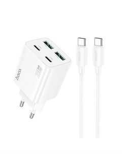 Сетевое зарядное устройство Hoco N55 20 Вт, 2xUSB, EU, 2xUSB type-C, Quick Charge, PD, белый (6942007632485), кабель type-C/type-C