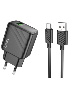 Сетевое зарядное устройство Hoco Rich CS21A 18 Вт, USB, EU, Quick Charge, черный (6942007609906), кабель USB/USB Type-C