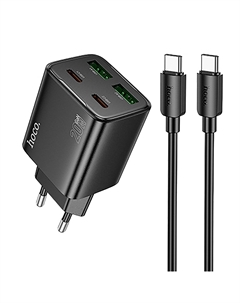 Сетевое зарядное устройство Hoco N55 20 Вт, 2xUSB, EU, 2xUSB type-C, Quick Charge, PD, черный (6942007632478), кабель type-C/type-C