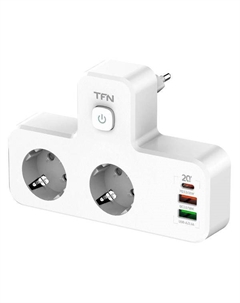 Сетевой фильтр POWER 5, 2-розетки, 2xUSB, 1xUSB Type-C, белый (-POWER5WH) Tfn