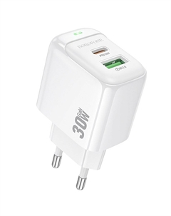 Сетевое зарядное устройство Borofone Potential BAS45A 30 Вт, USB, EU, USB type-C, Quick Charge, PD, белый (6941991113871)