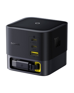 Сетевое зарядное устройство BASEUS Super GaN 100 Вт, USB, EU, 2xUSB type-C, Quick Charge, PD, черный (P10164001123-00), кабель USB Type C Baseus