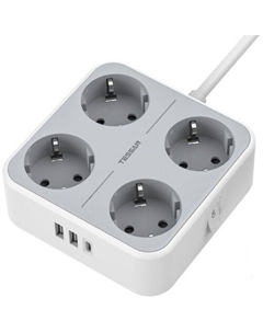 Сетевой фильтр TESSAN TS-302-C, 1.5м, серый Tessan