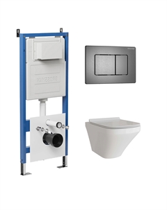 Комплект Унитаз подвесной с инсталляцией Classic 97.4440S.04.42M безободковый, белый + Кнопка смыва графит сатиновый Grossman