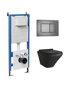 Комплект Унитаз подвесной с инсталляцией Classic 97.4440BMS.04.42M безободковый, черный матовый+ Кнопка смыва графит сатиновый Grossman
