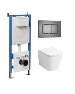 Комплект Унитаз подвесной с инсталляцией Classic 97.4441S.04.42M безободковый, белый + Кнопка смыва графит сатиновый Grossman