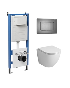 Комплект Унитаз подвесной с инсталляцией Classic 97.4455SQ.04.42M безободковый, белый+ Кнопка смыва графит сатиновый Grossman