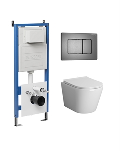 Комплект Унитаз подвесной с инсталляцией Classic 97.4478SQ.04.42M безободковый, белый+ Кнопка смыва графит сатиновый Grossman