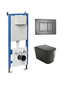 Комплект Унитаз подвесной с инсталляцией Classic 97.4441BMS.04.42M безободковый, черный матовый + Кнопка смыва графит сатиновый Grossman