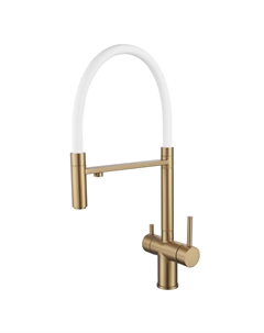 Смеситель для кухни S178G с гибким изливом и подключением фильтра, золотой сатин, белый Shevanik