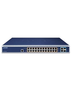 Коммутатор GS-6322-24P4X, управляемый, кол-во портов: 24x1 Гбит/с, SFP+ 2x10 Гбит/с, кол-во SFP/uplink: RJ-45 2x10 Гбит/с, установка в стойку, PoE: 24x95 Вт (макс. 2.28 кВт) Planet