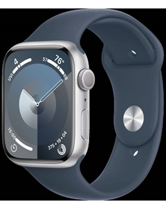 Часы Watch Series 9 GPS 45мм корпус из алюминия Серебро + ремешок Sport Band Штормовой синий Apple