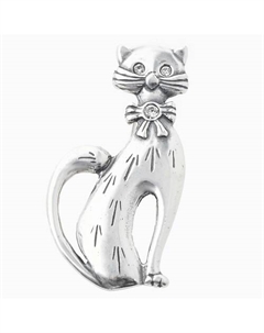 Брошь с ювелирным стеклом "Кот" покрытая серебром Shine&beauty