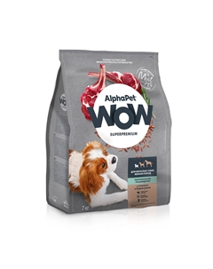 WOW Superpremium сухой корм для взрослых собак мелких пород с чувствительным пищеварением (Ягненок и рис, 7 кг.) Alphapet