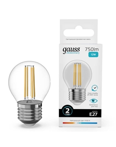 Лампа филаментная Filament Elementary 12Вт Е27 LED 750Лм 4100К шар Gauss