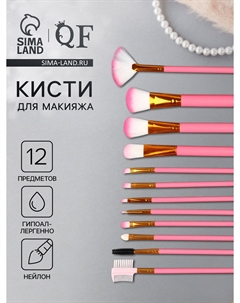 Набор кистей для макияжа color power pink, 12 шт., футляр, розовый Qf