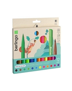 Фломастеры с кистевым пишущим узлом Brush, смываемые, 12 цветов Berlingo