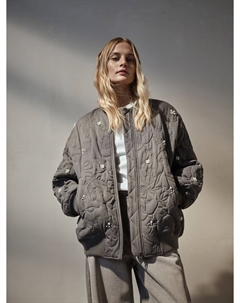 Стеганый бомбер оверсайз с декором из бусин Sela