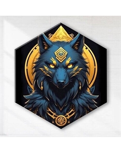Картина по номерам чёрный холст с поталью Гексагон 37х32см Тотемное животное волк 13 цветов Республика