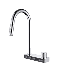 Смеситель для кухни Kreis хром с высоким изливом с водопадом с вытяжной лейкой (AF8114) Abber