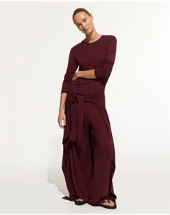 Брюки широкие из тонкого трикотажа винного цвета 2mood