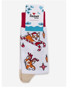 Новогодние носки St.Friday Socks, Корги Новый Год, Белый St. friday