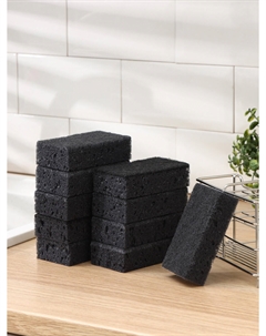 Губка для мытья посуды black, 10 шт, 107×60×30 мм, крупнопористая Nobrand