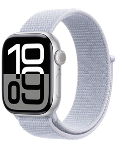 Watch Series 10, 42 мм, корпус из алюминия серебристого цвета, спортивный браслет дымчато-голубого цвета Apple