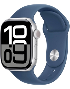 Watch Series 10, 42 мм, корпус из алюминия цвета серебристый, спортивный ремешок цвета «синий деним» S/M Apple