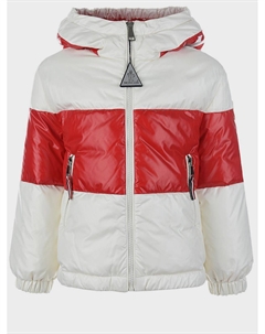 Белый пуховик с красной полосой Moncler