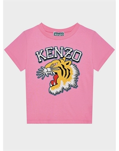 Футболка с принтом "тигр" и лого, розовая Kenzo