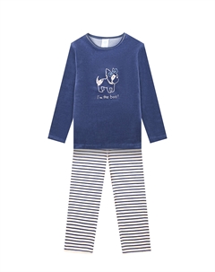 Синяя велюровая пижама с брюками в полоску Sanetta